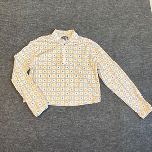 Bad Birdie‎ Womens Floral 70s Flair Quarter Zip Pullover Golf Top Orange Blue XS